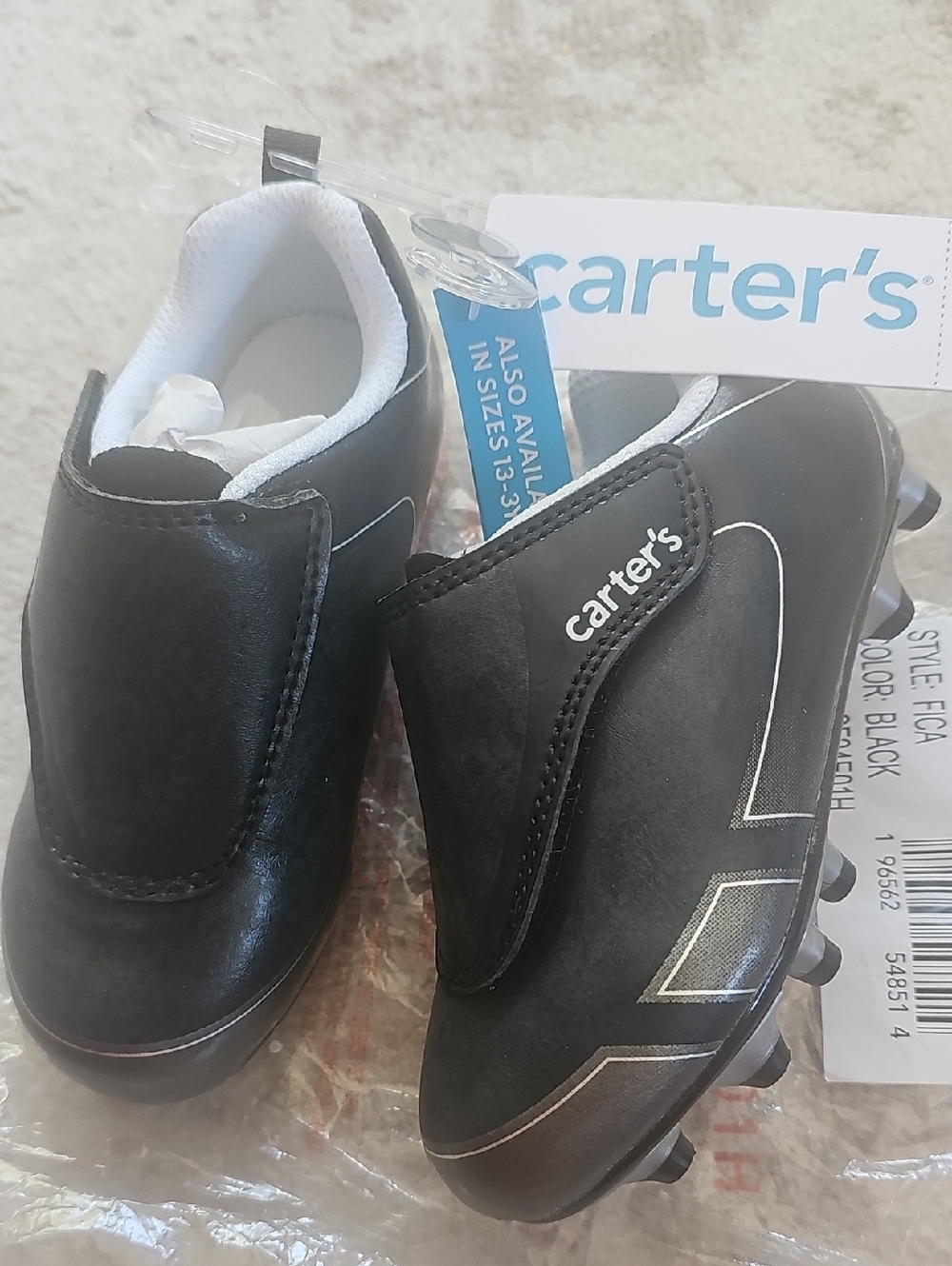 Carter's Black Kids' Velcro Athletic Cleats